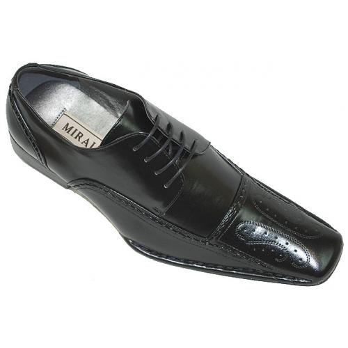 Miralto Black Embroidered Leather Shoes EM93